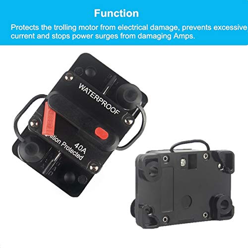 WOHHOM 40 Amp Circuit Breaker with Manual Reset 12V-36V DC Waterproof Surface Mount for Car Audio Rv Marine Boat Truck Trolling Motors, 30-300A Car Speaker Resettable Fuse