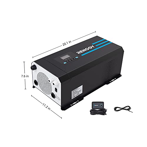 Renogy 2000w Pure Sine Wave Inverter Charger 12V DC to 120V AC Surge 6000w Off-Grid Solar Inverter Charger for RV Boat Home w/ LCD Display, Auto Transfer Switch, Compatible with Lithium Battery