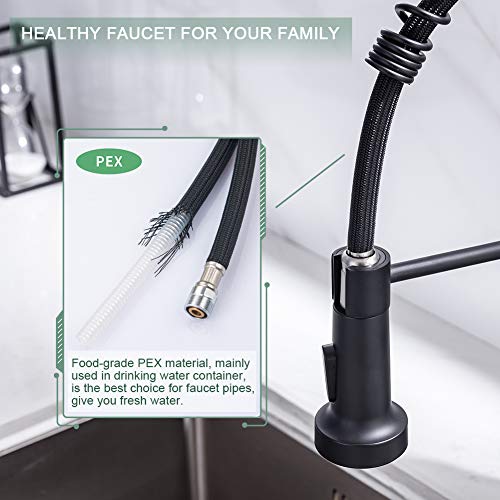 Kitchen Faucet, Kitchen Faucets with Pull Down Sprayer WEWE Sus304 Stainless Steel Matte Black Industrial Single Handle One Hole Or 3 Hole Faucet for Farmhouse Camper Laundry Utility Rv Wet Bar Sinks