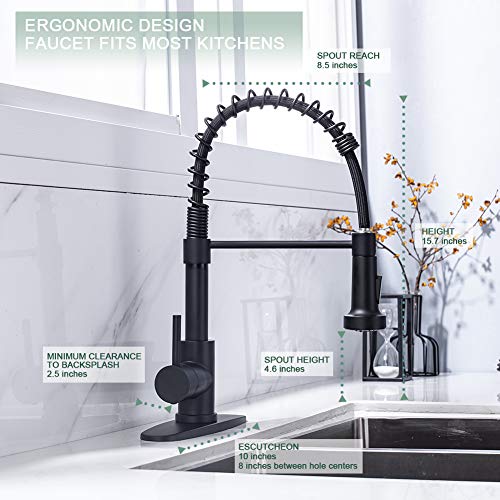 Kitchen Faucet, Kitchen Faucets with Pull Down Sprayer WEWE Sus304 Stainless Steel Matte Black Industrial Single Handle One Hole Or 3 Hole Faucet for Farmhouse Camper Laundry Utility Rv Wet Bar Sinks