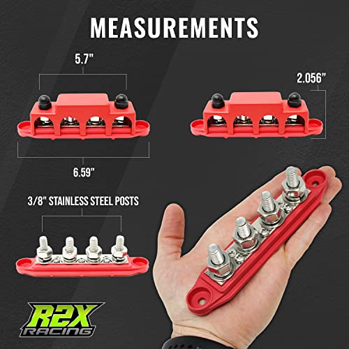 4 Post Power Distribution Block Bus Bar Pair with Cover - Made in The USA - 250 Amp Rating – Marine Bus Bar, Automotive, and Solar Wiring – Battery Terminal Distribution Block - (Set of 2) (3/8”)