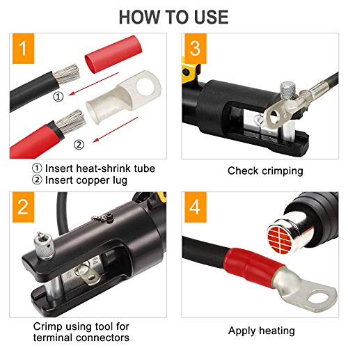 SVAAR 10pcs 2/0 AWG - 3/8'' Tinned Copper Cable Lugs Wire Lugs UL Listed 00 Gauge Ring Terminals Wire Lugs Battery Cable Ends Heavy Duty Closed End Crimp Connectors with 10pcs 3:1 Heat Shrink Tubings