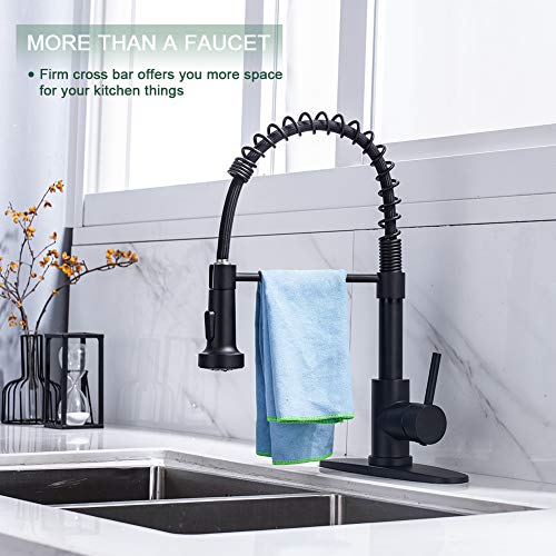 Kitchen Faucet, Kitchen Faucets with Pull Down Sprayer WEWE Sus304 Stainless Steel Matte Black Industrial Single Handle One Hole Or 3 Hole Faucet for Farmhouse Camper Laundry Utility Rv Wet Bar Sinks