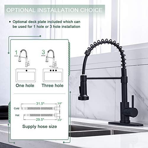 Kitchen Faucet, Kitchen Faucets with Pull Down Sprayer WEWE Sus304 Stainless Steel Matte Black Industrial Single Handle One Hole Or 3 Hole Faucet for Farmhouse Camper Laundry Utility Rv Wet Bar Sinks