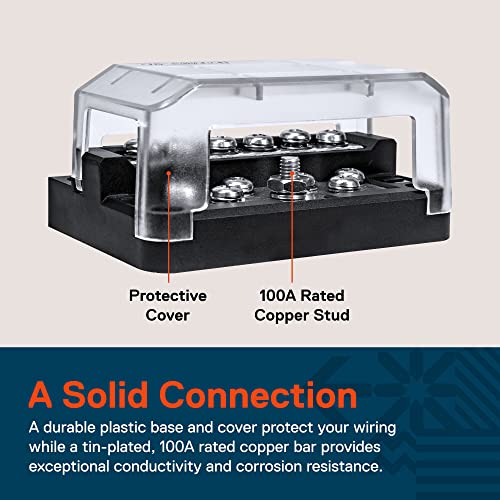 12-Way Modular Ground Terminal Block [Expand With Up To 12 Fuses] [Protective Cover] [Copper Bus Bar] Distribution Block for Truck Boat Automotive